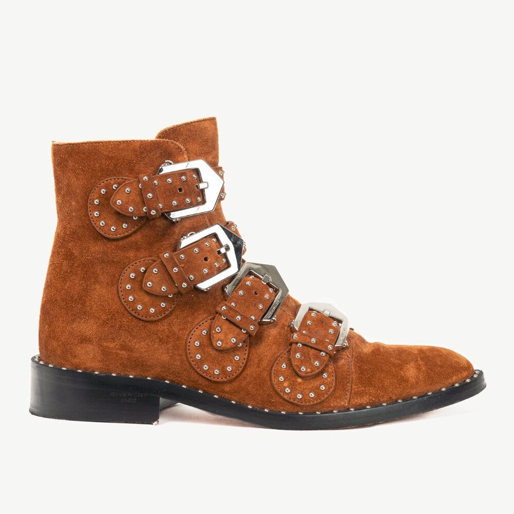 Givenchy Elegant Prue Brown Suede Studded Buckle Ankle Boots